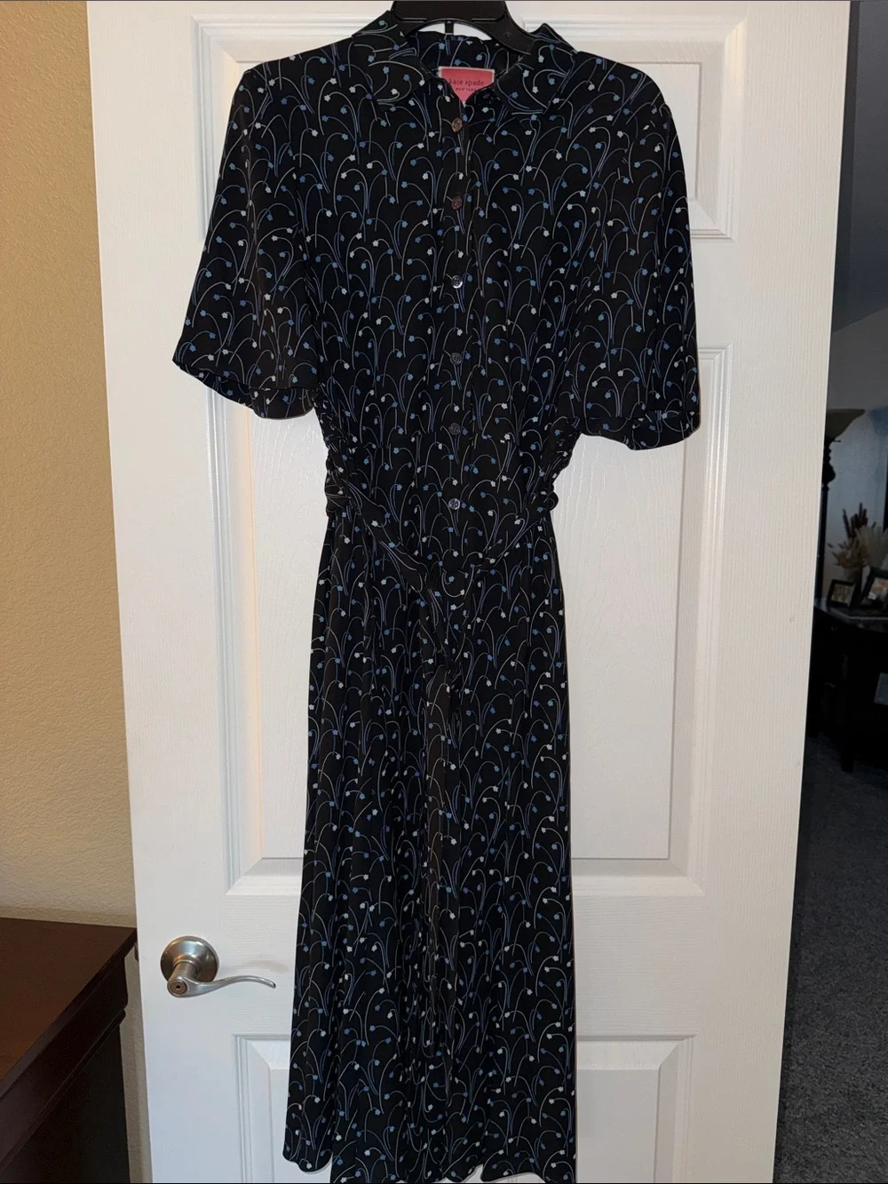 kate spade Blue Maxi Dress with Blue Vine Print and Tie Waist